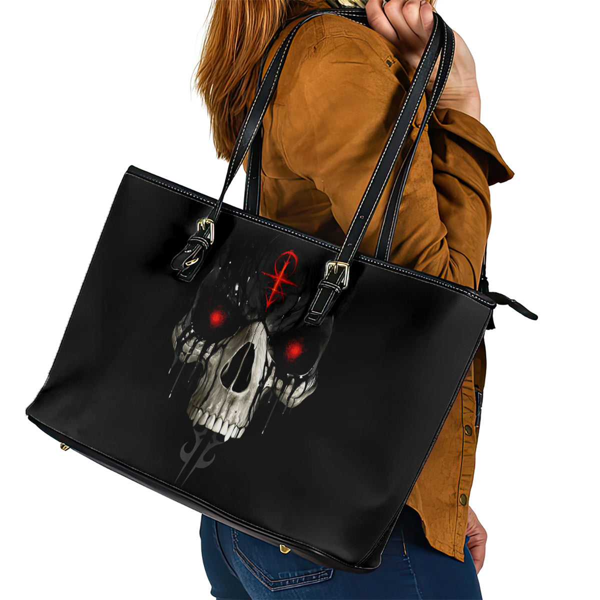 Skull Leather Tote Bag Black Reaper - Wonder Print Shop