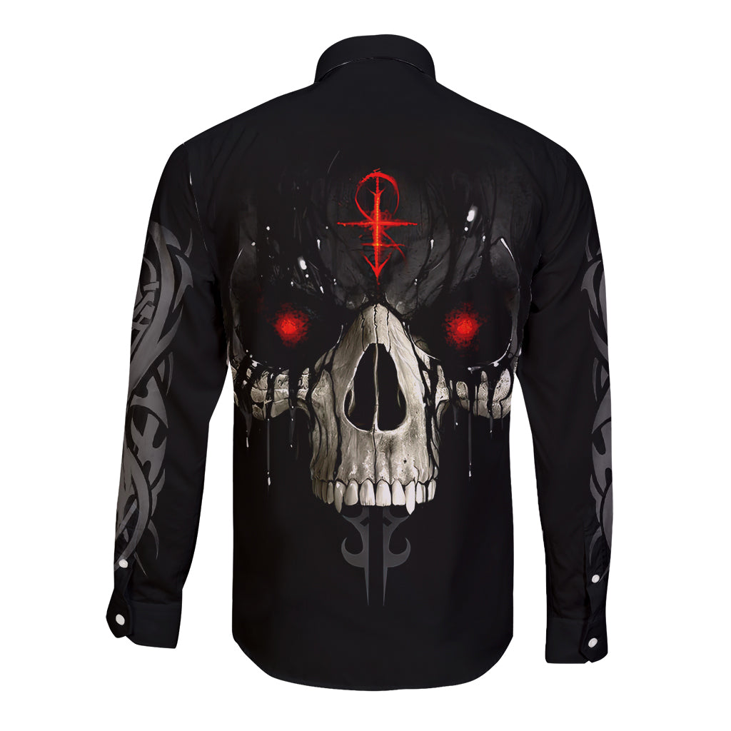 Skull Long Sleeve Button Shirt Black Reaper - Wonder Print Shop