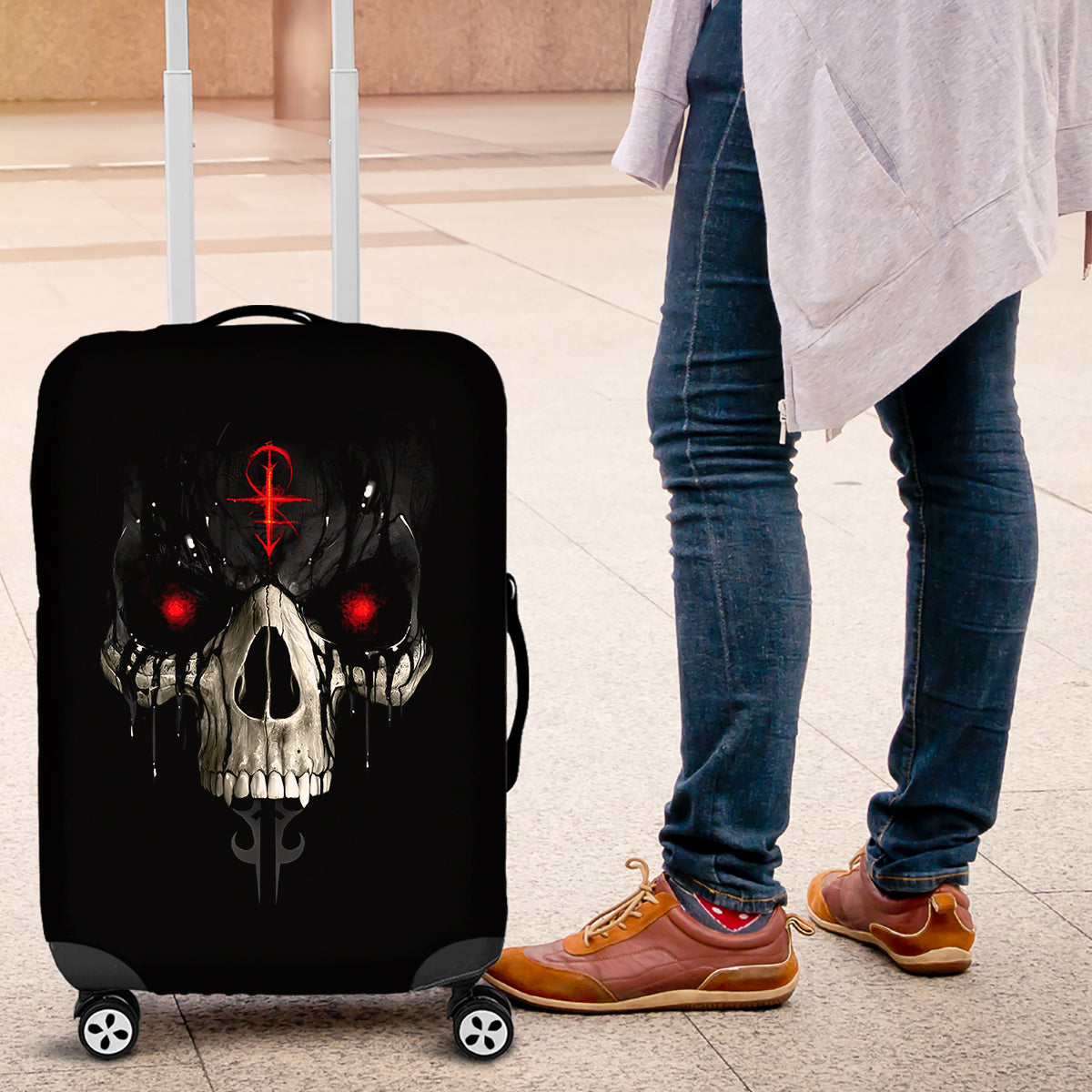 Skull Luggage Cover Black Reaper - Wonder Print Shop