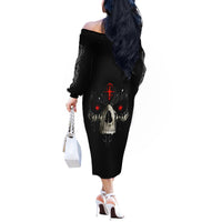 Skull Off The Shoulder Long Sleeve Dress Black Reaper - Wonder Print Shop