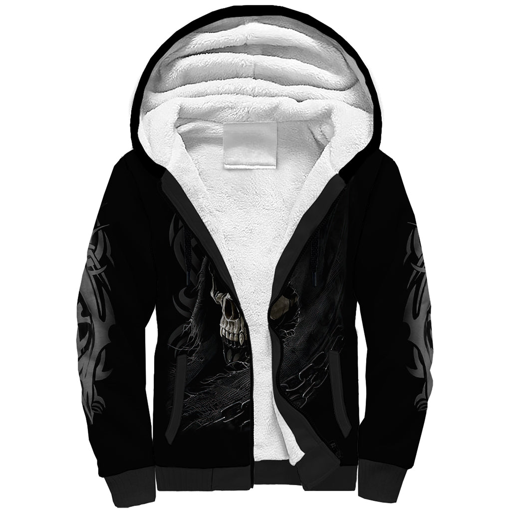 Skull Sherpa Hoodie Black Reaper - Wonder Print Shop