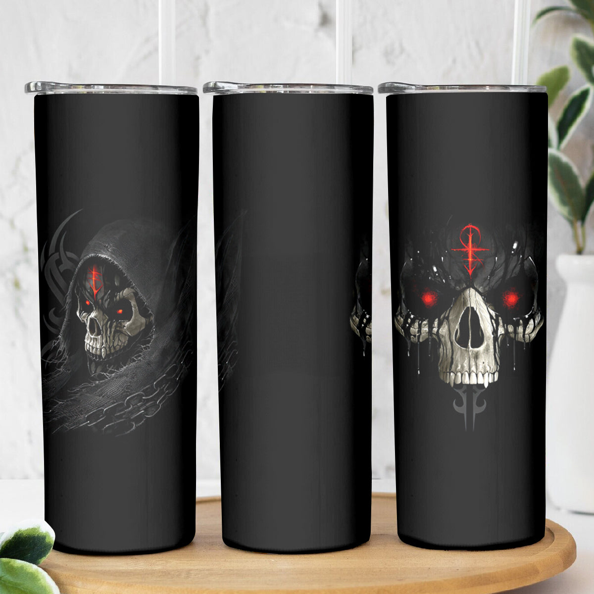 Skull Skinny Tumbler Black Reaper - Wonder Print Shop