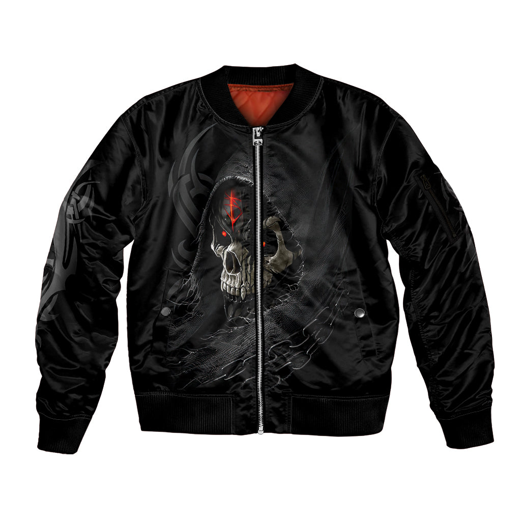Skull Sleeve Zip Bomber Jacket Black Reaper - Wonder Print Shop