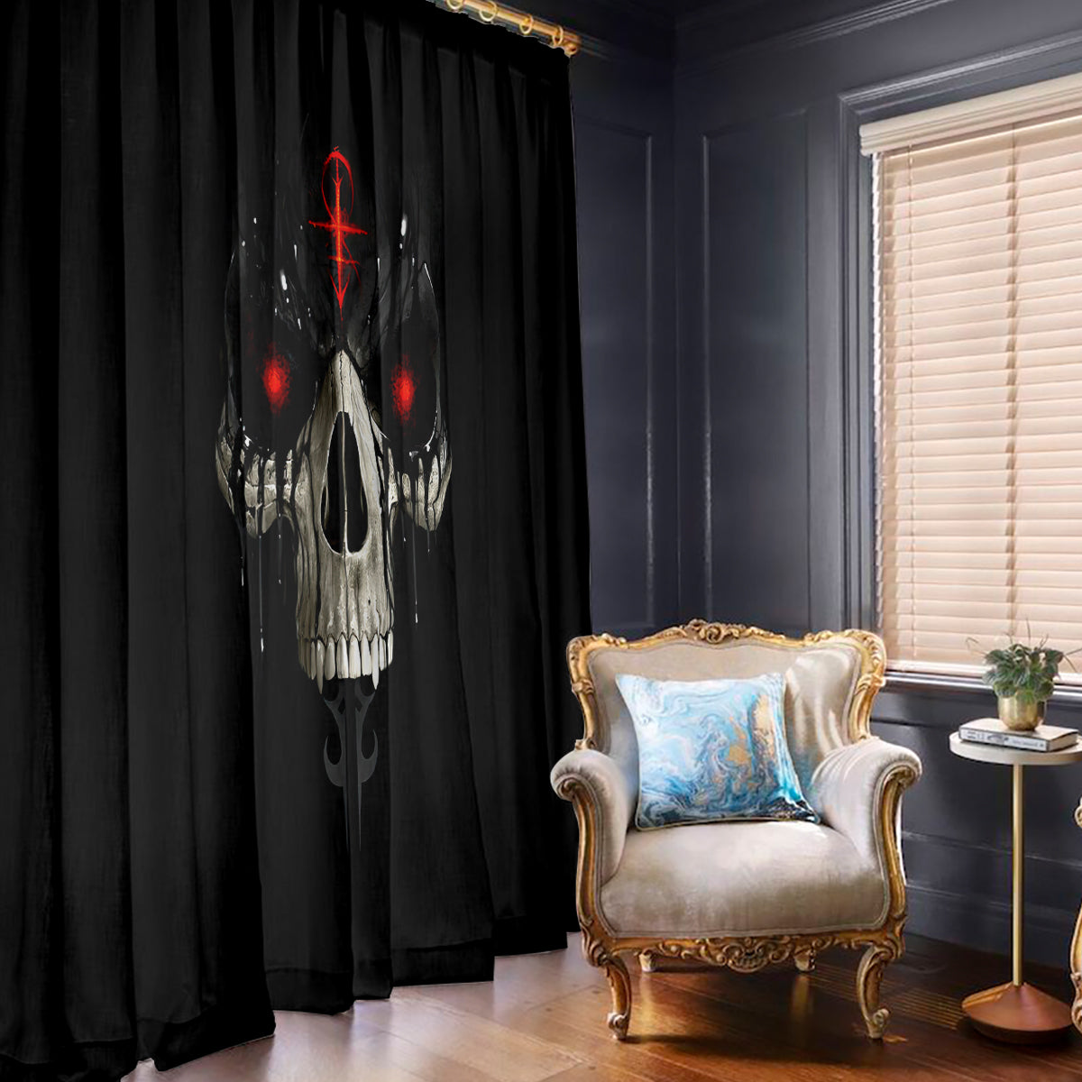 Skull Window Curtain Black Reaper - Wonder Print Shop