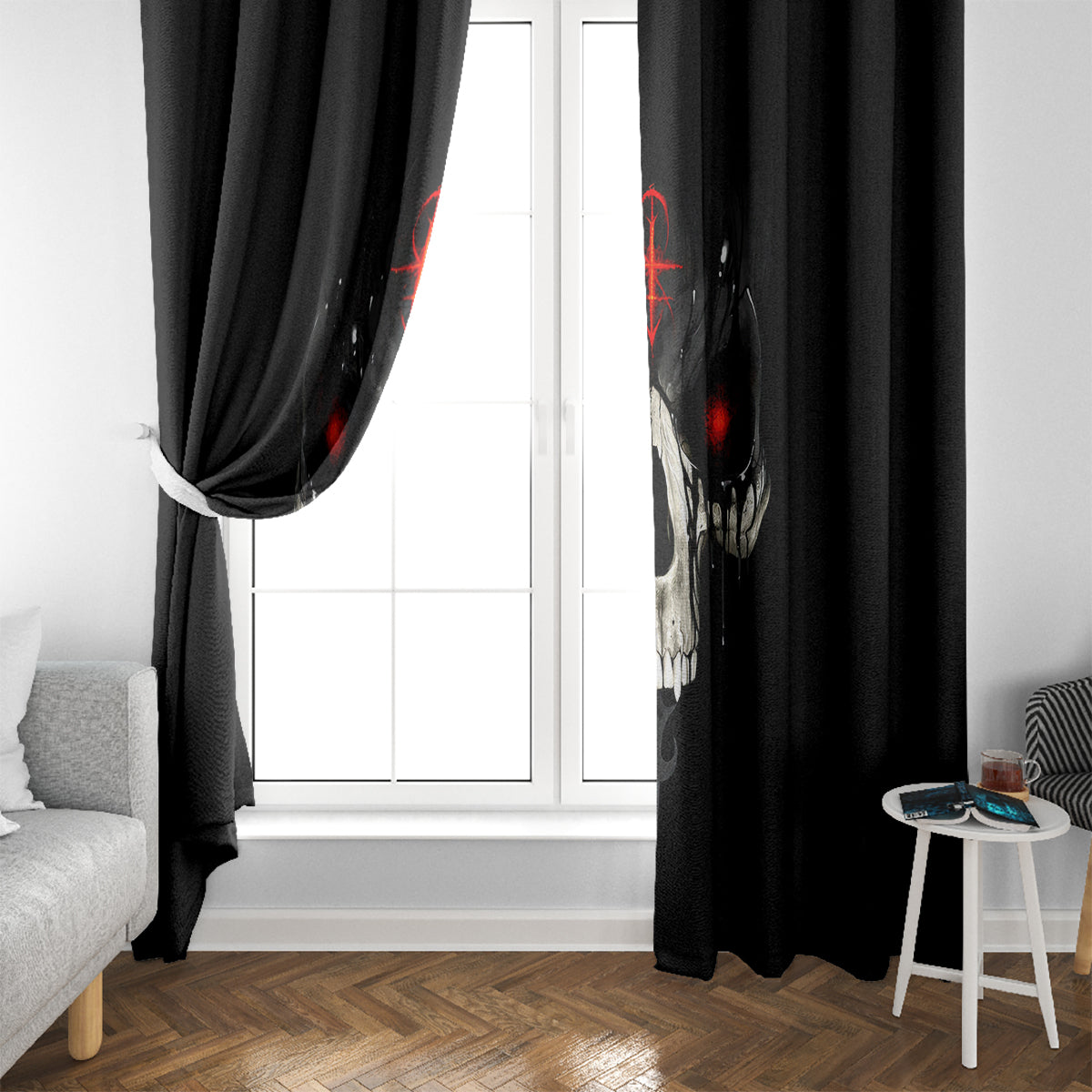 Skull Window Curtain Black Reaper - Wonder Print Shop