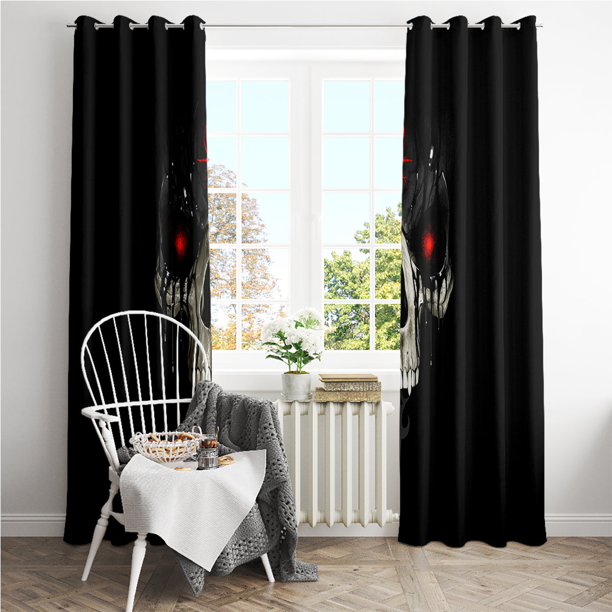 Skull Window Curtain Black Reaper - Wonder Print Shop