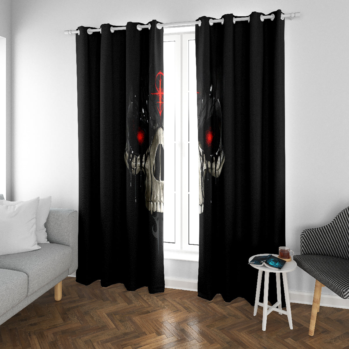 Skull Window Curtain Black Reaper - Wonder Print Shop