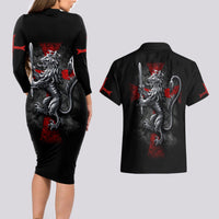 Skull Couples Matching Long Sleeve Bodycon Dress and Hawaiian Shirt Death Skull Crusader - Wonder Print Shop