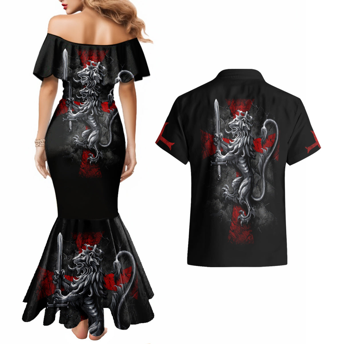 Skull Couples Matching Mermaid Dress And Hawaiian Shirt Death Skull Crusader - Wonder Print Shop