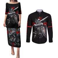 Skull Couples Matching Puletasi Dress and Long Sleeve Button Shirts Death Skull Crusader - Wonder Print Shop