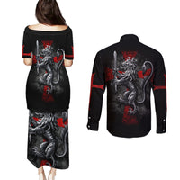 Skull Couples Matching Puletasi Dress and Long Sleeve Button Shirts Death Skull Crusader - Wonder Print Shop