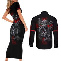 Skull Couples Matching Short Sleeve Bodycon Dress and Long Sleeve Button Shirts Death Skull Crusader - Wonder Print Shop