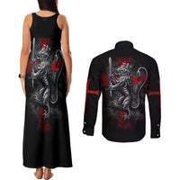 Skull Couples Matching Tank Maxi Dress and Long Sleeve Button Shirts Death Skull Crusader - Wonder Print Shop