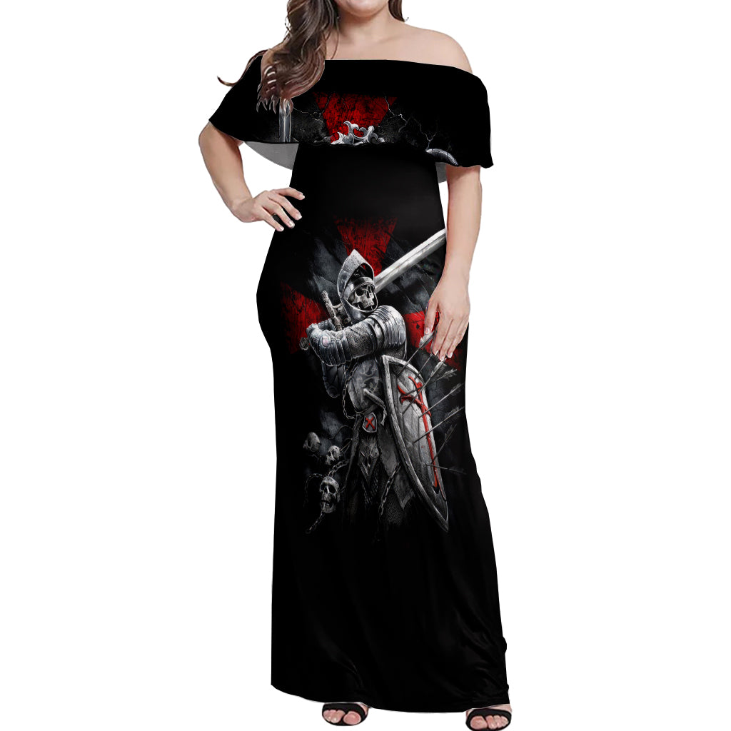 Skull Off Shoulder Maxi Dress Death Skull Crusader - Wonder Print Shop