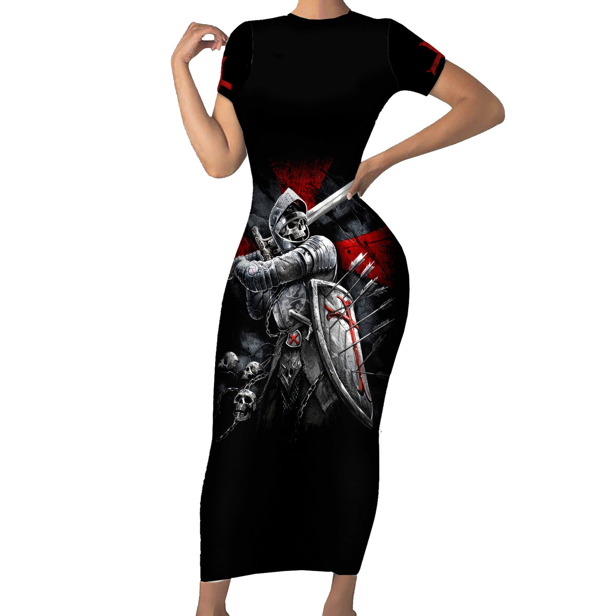 Skull Short Sleeve Bodycon Dress Death Skull Crusader - Wonder Print Shop