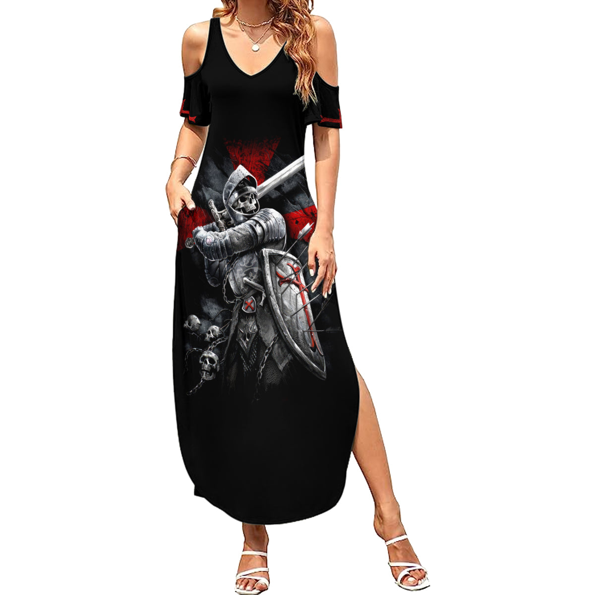 Skull Summer Maxi Dress Death Skull Crusader - Wonder Print Shop