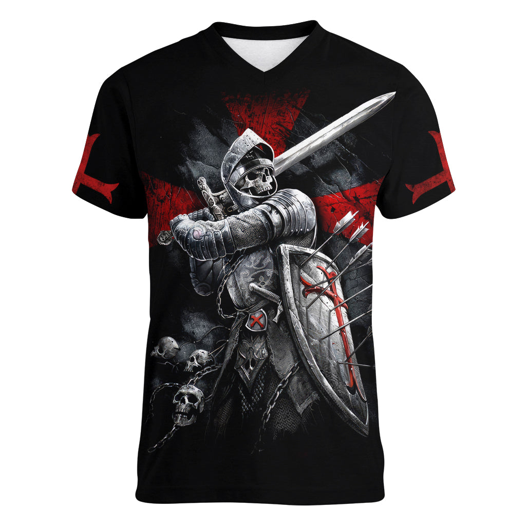 Skull Women V Neck T Shirt Death Skull Crusader - Wonder Print Shop