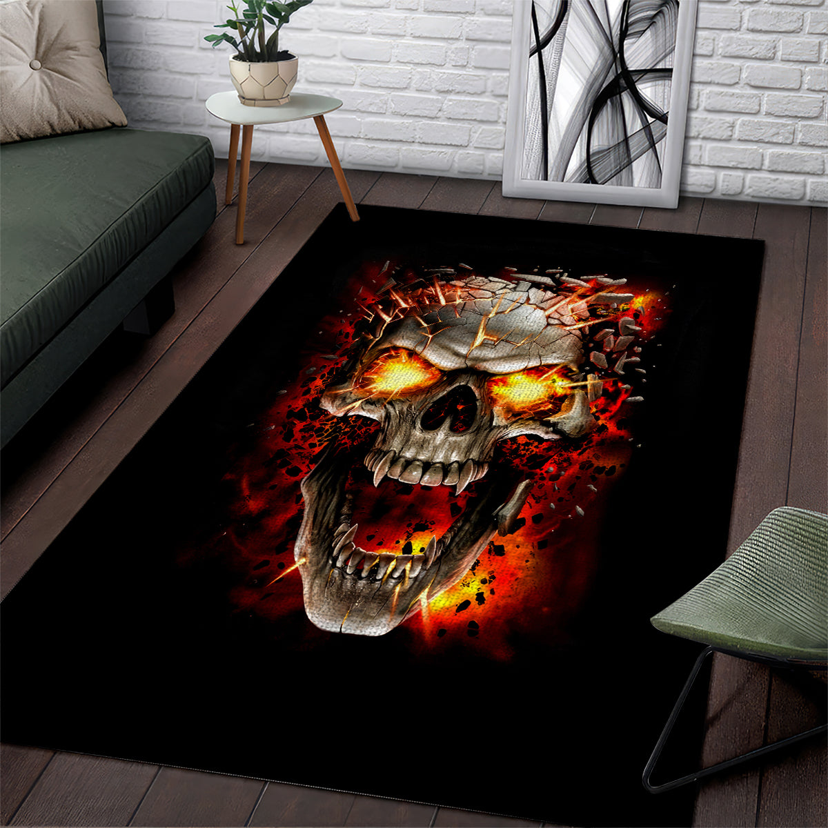 Skull Area Rug Fire Skull Tattoo Scream - Wonder Print Shop