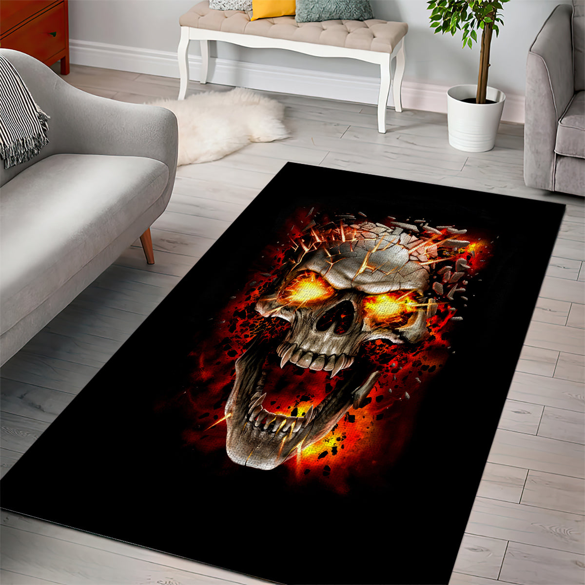 Skull Area Rug Fire Skull Tattoo Scream - Wonder Print Shop