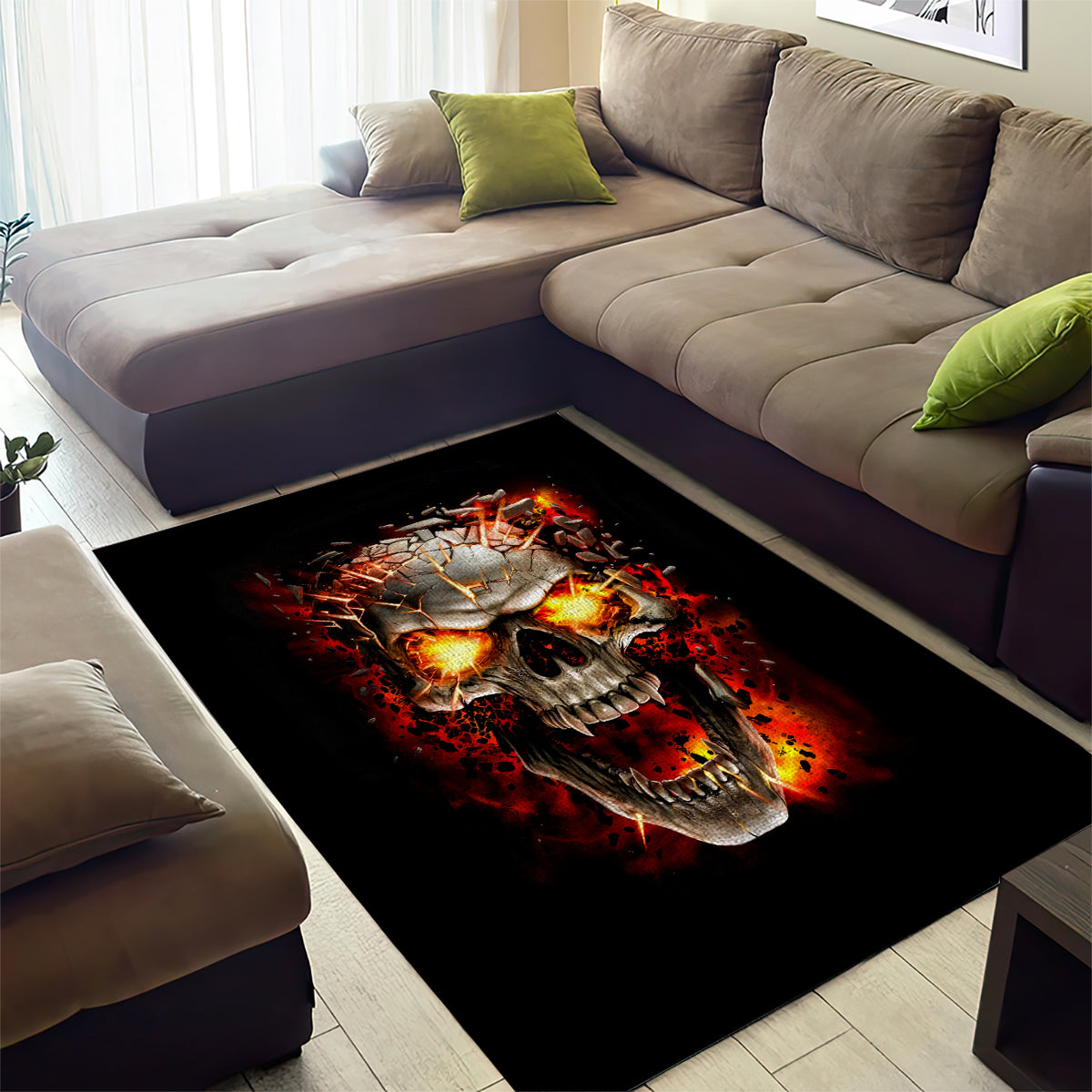 Skull Area Rug Fire Skull Tattoo Scream - Wonder Print Shop