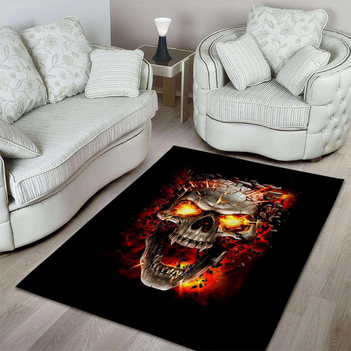 Skull Area Rug Fire Skull Tattoo Scream - Wonder Print Shop