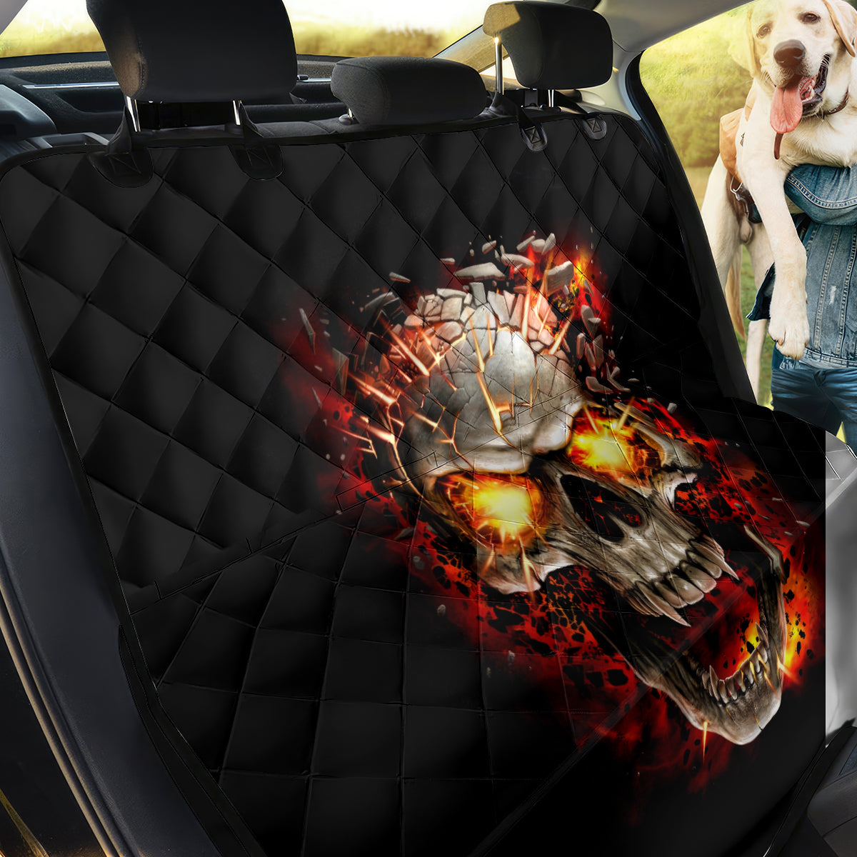 Skull Back Car Seat Cover Fire Skull Tattoo Scream - Wonder Print Shop
