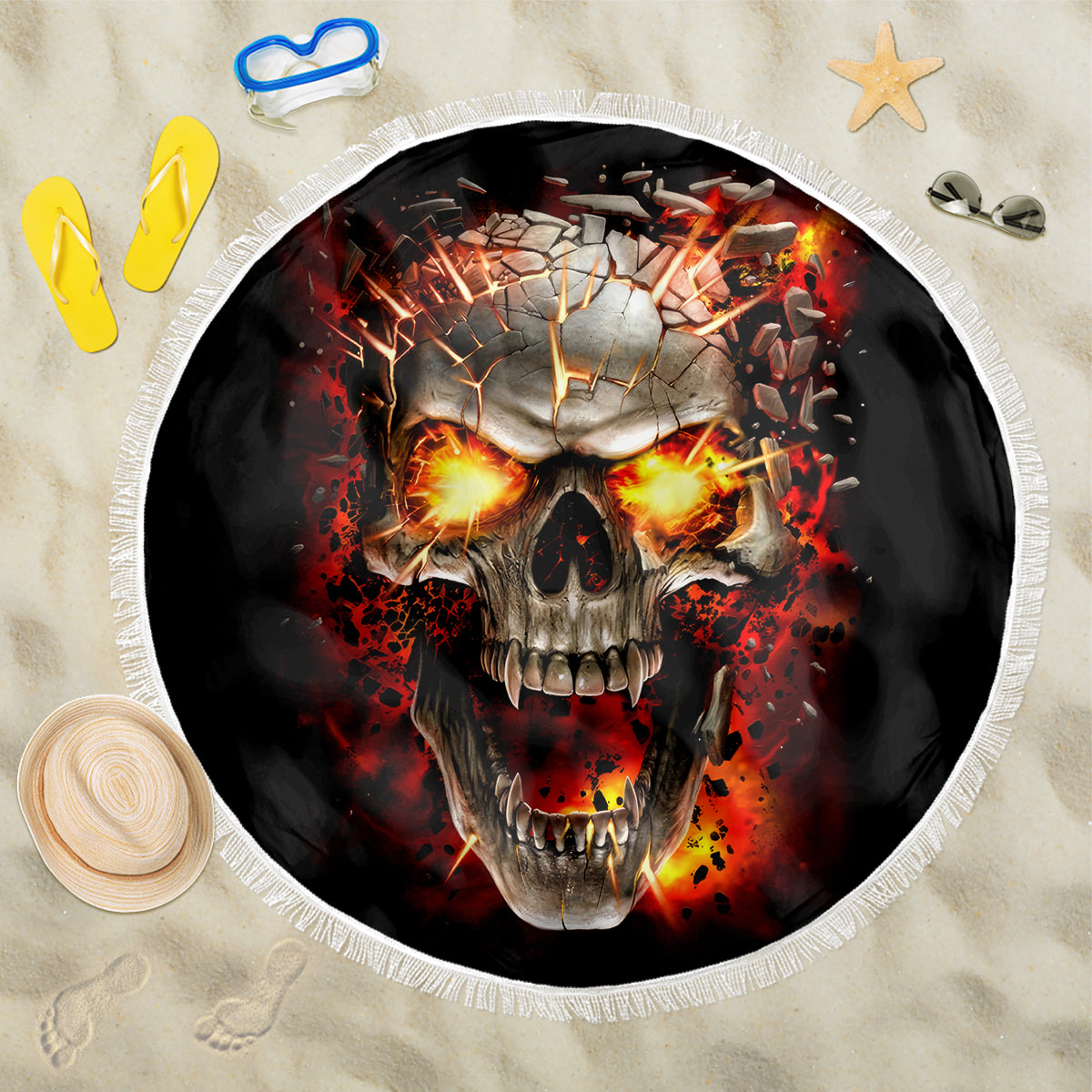 Skull Beach Blanket Fire Skull Tattoo Scream - Wonder Print Shop