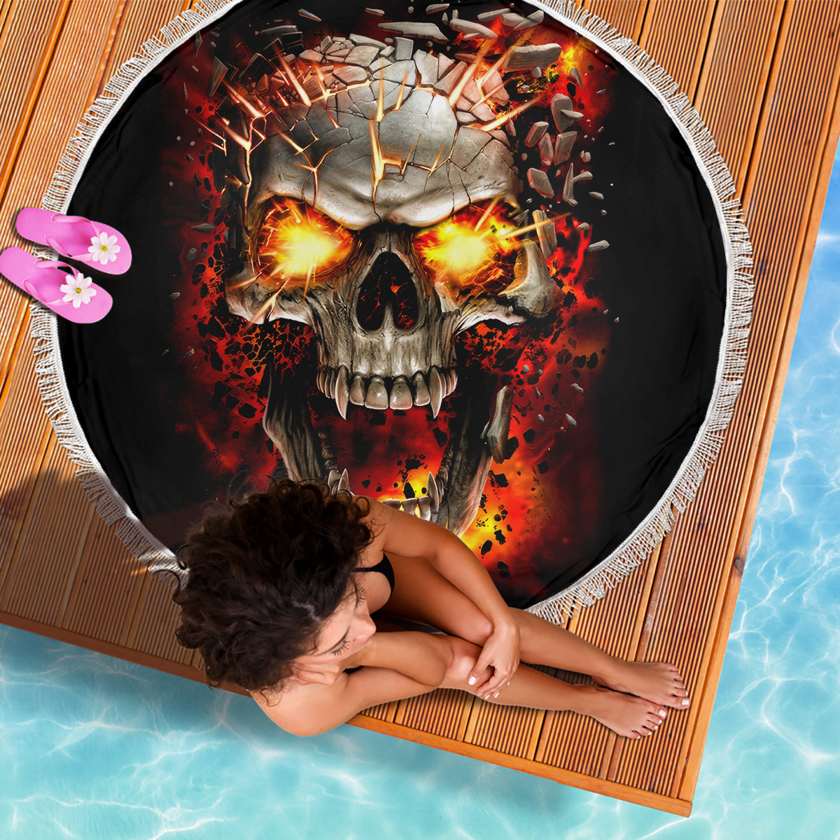Skull Beach Blanket Fire Skull Tattoo Scream - Wonder Print Shop