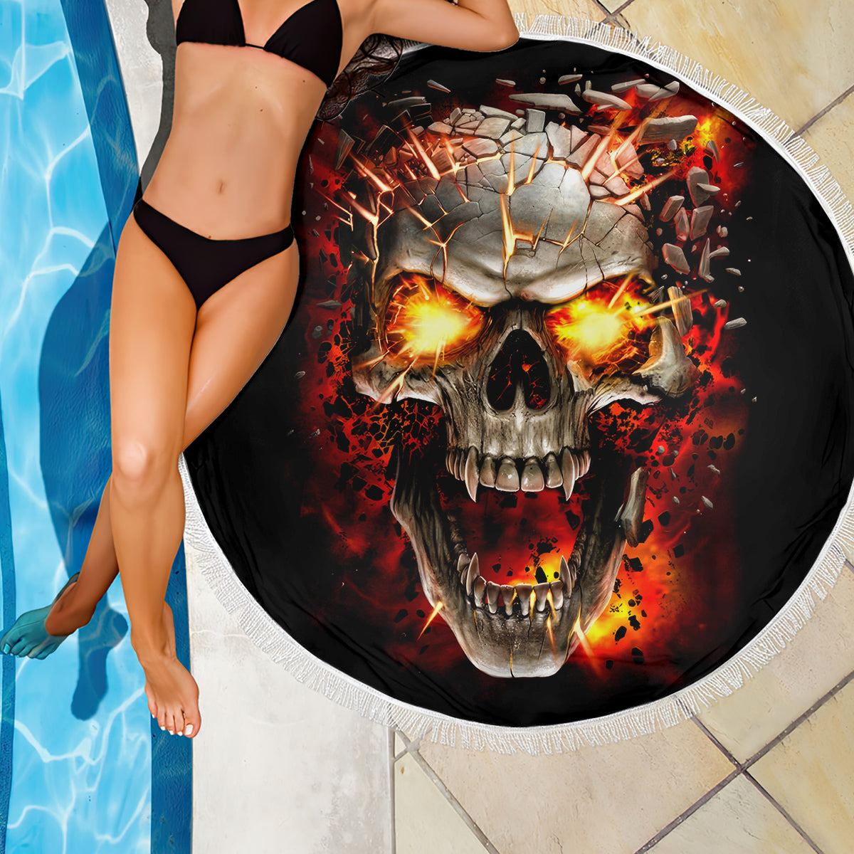 Skull Beach Blanket Fire Skull Tattoo Scream - Wonder Print Shop