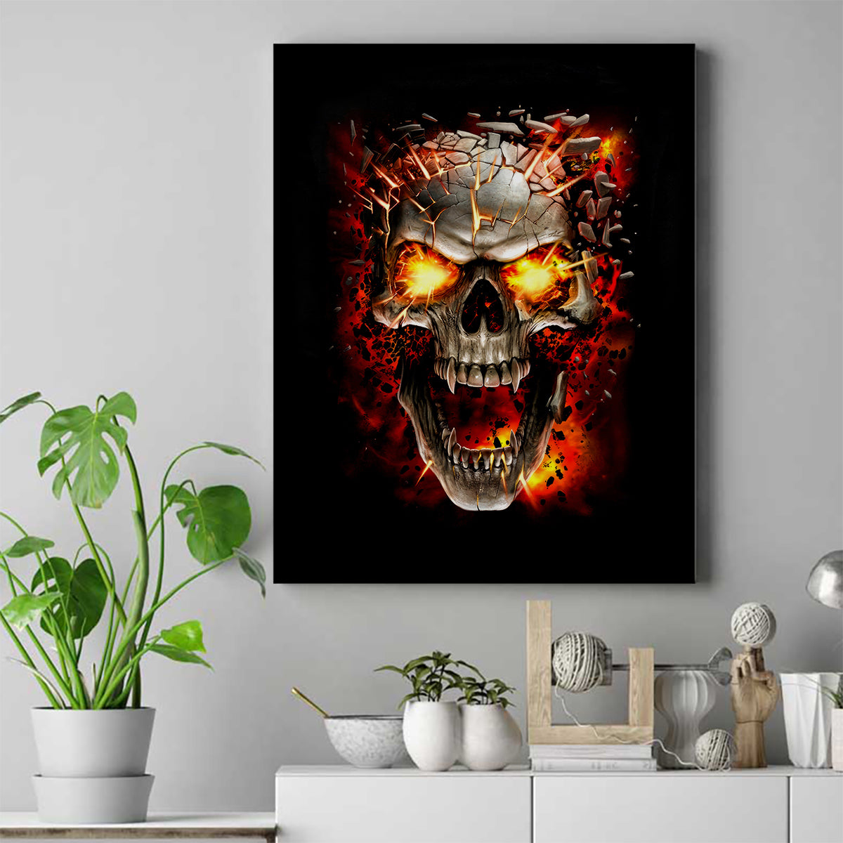 Skull Canvas Wall Art Fire Skull Tattoo Scream - Wonder Print Shop