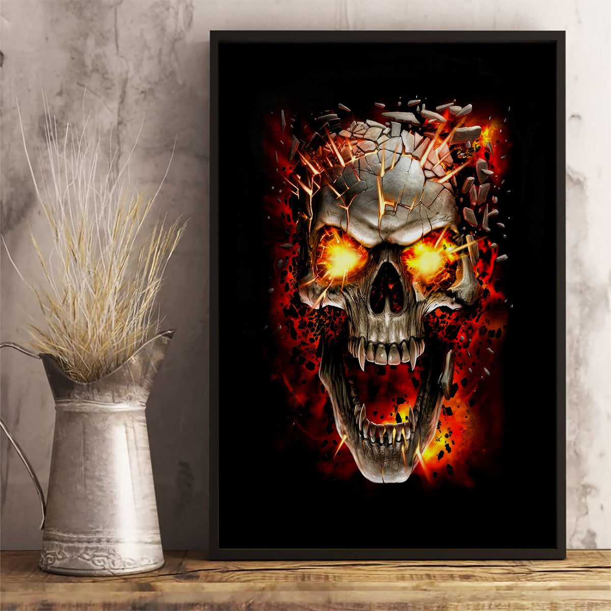 Skull Canvas Wall Art Fire Skull Tattoo Scream - Wonder Print Shop