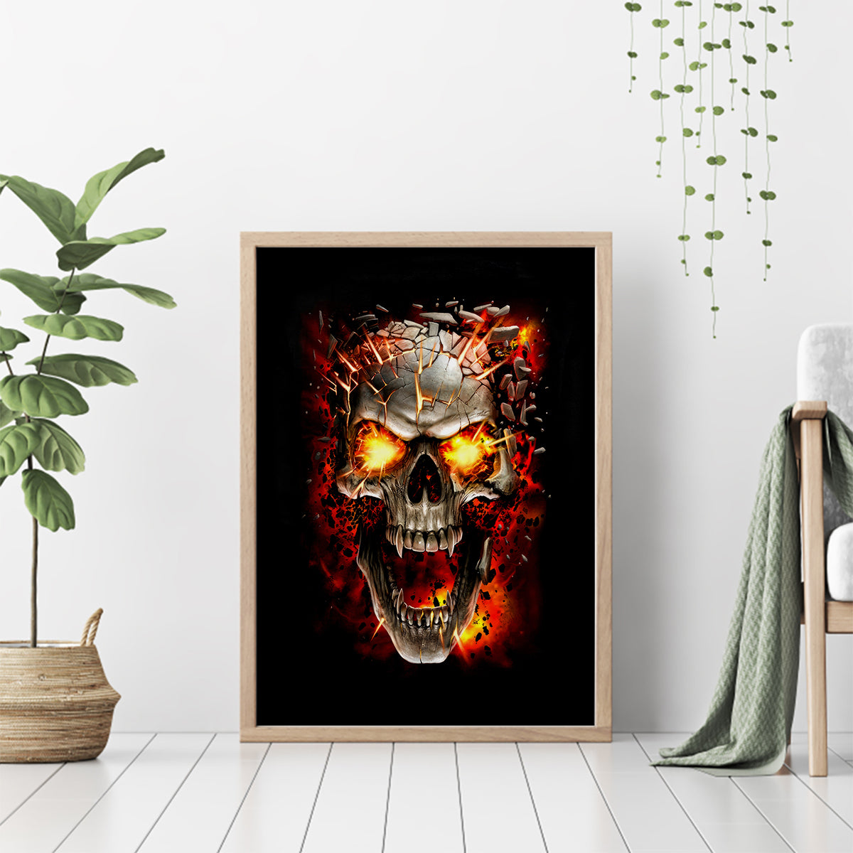 Skull Canvas Wall Art Fire Skull Tattoo Scream - Wonder Print Shop