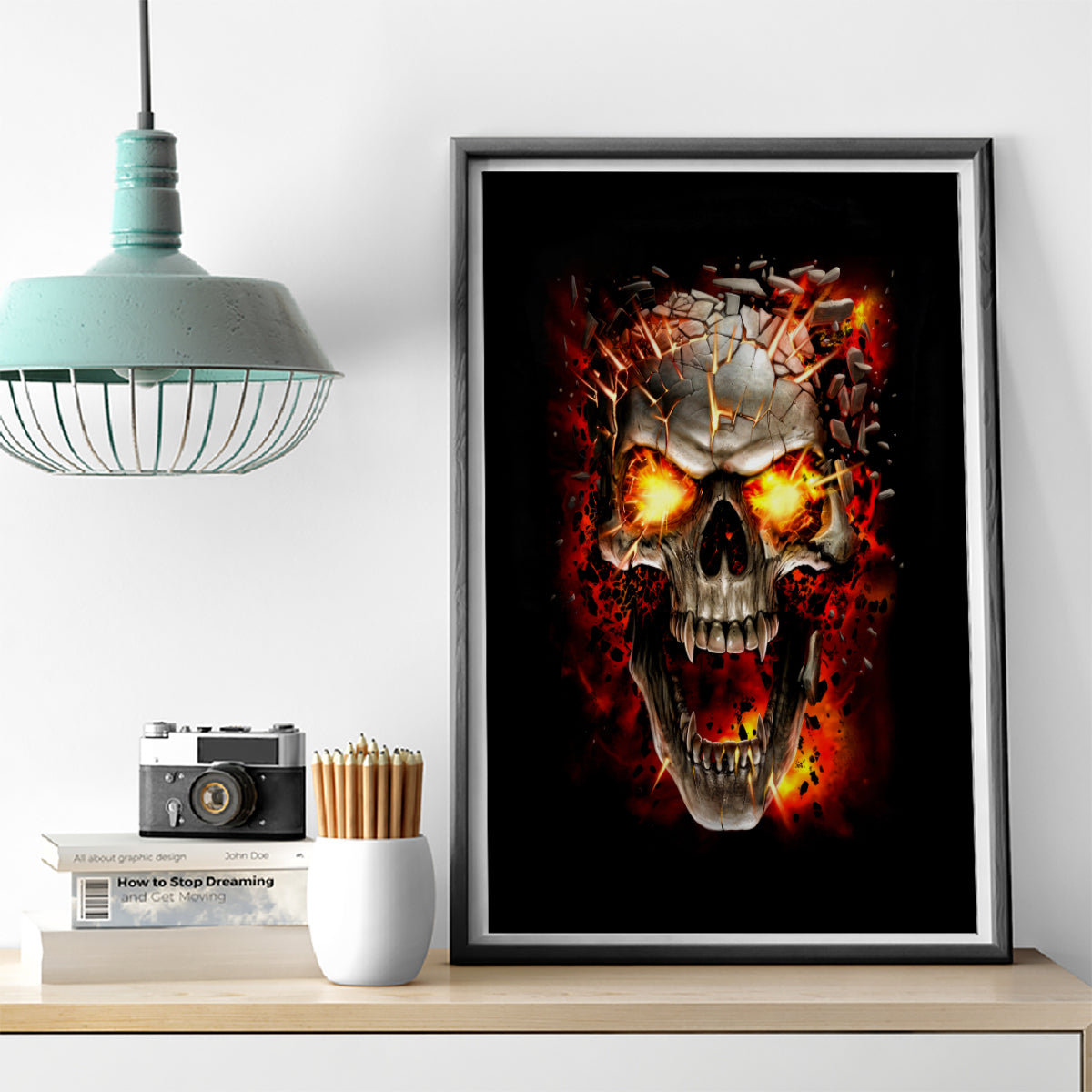 Skull Canvas Wall Art Fire Skull Tattoo Scream - Wonder Print Shop