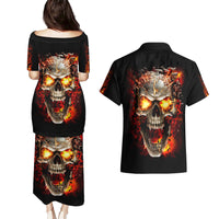 Skull Couples Matching Puletasi Dress and Hawaiian Shirt Fire Skull Tattoo Scream - Wonder Print Shop