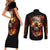 Skull Couples Matching Short Sleeve Bodycon Dress and Long Sleeve Button Shirts Fire Skull Tattoo Scream - Wonder Print Shop
