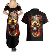 Skull Couples Matching Summer Maxi Dress and Hawaiian Shirt Fire Skull Tattoo Scream - Wonder Print Shop