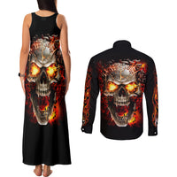 Skull Couples Matching Tank Maxi Dress and Long Sleeve Button Shirts Fire Skull Tattoo Scream - Wonder Print Shop
