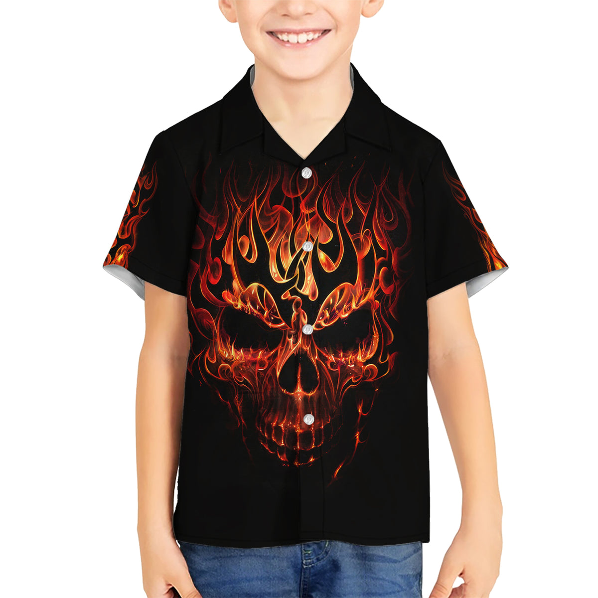 Skull Hawaiian Shirt Fire Skull Tattoo Scream - Wonder Print Shop