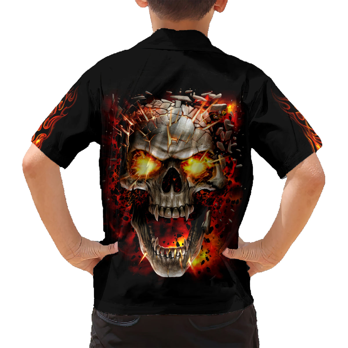 Skull Hawaiian Shirt Fire Skull Tattoo Scream - Wonder Print Shop