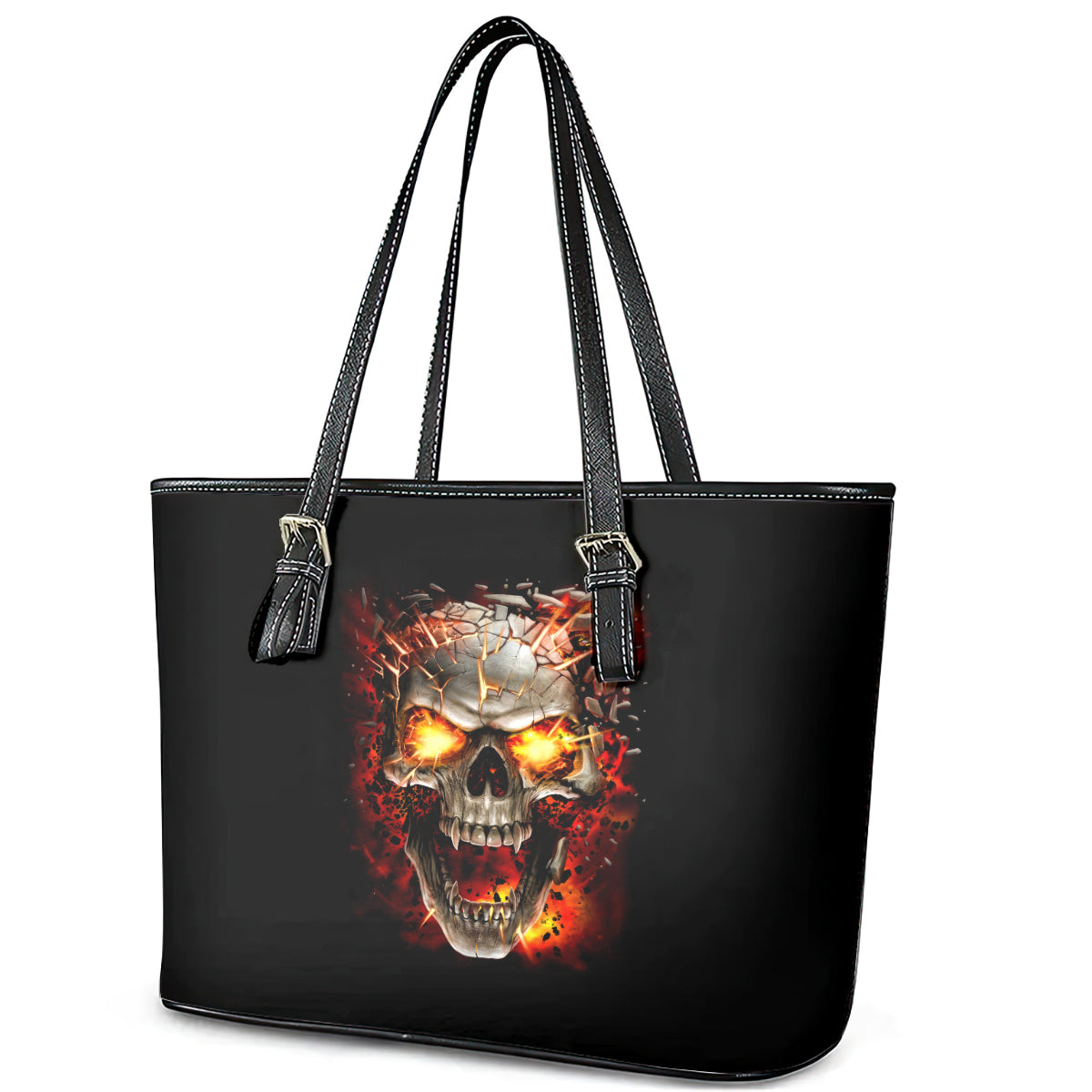 Skull Leather Tote Bag Fire Skull Tattoo Scream - Wonder Print Shop