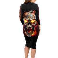 Skull Long Sleeve Bodycon Dress Fire Skull Tattoo Scream - Wonder Print Shop