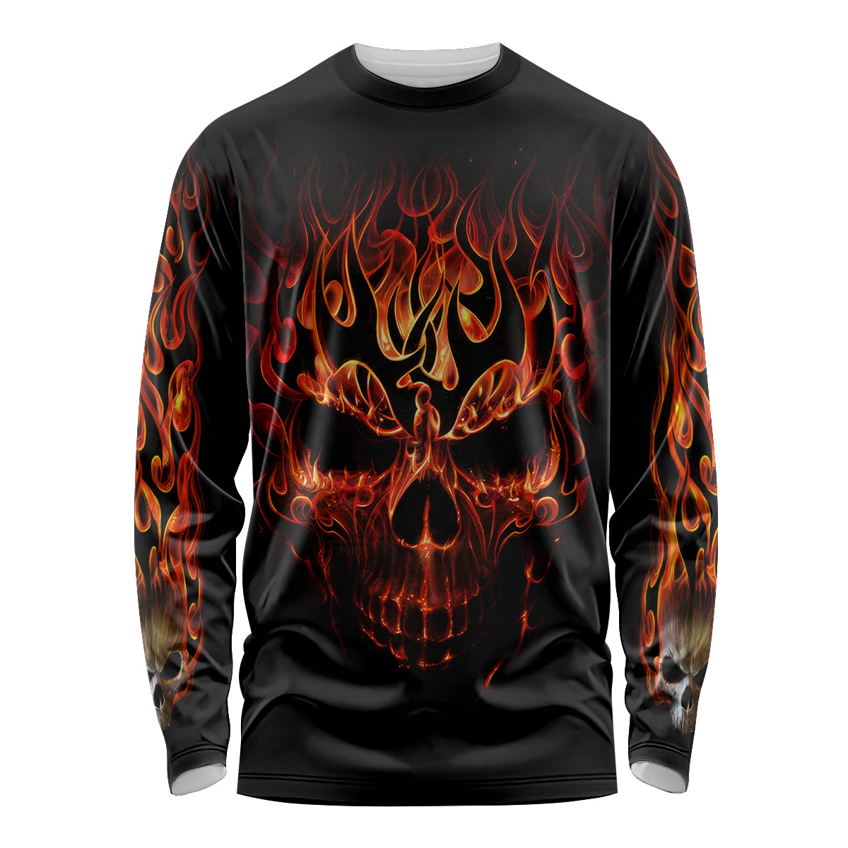 Skull Long Sleeve Shirt Fire Skull Tattoo Scream - Wonder Print Shop