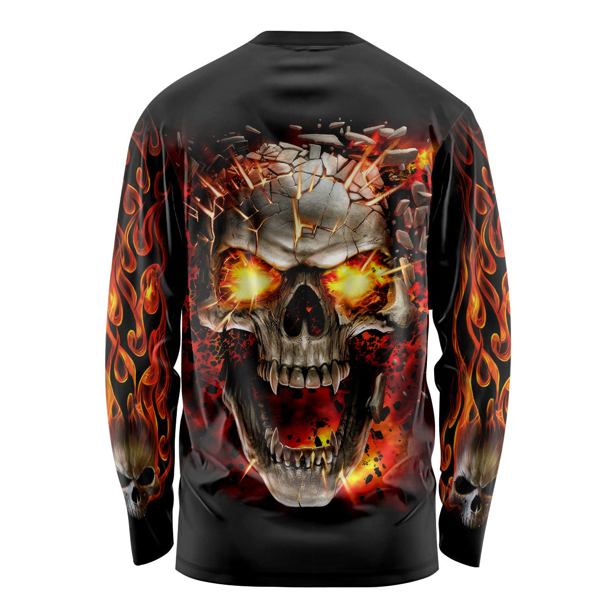 Skull Long Sleeve Shirt Fire Skull Tattoo Scream - Wonder Print Shop