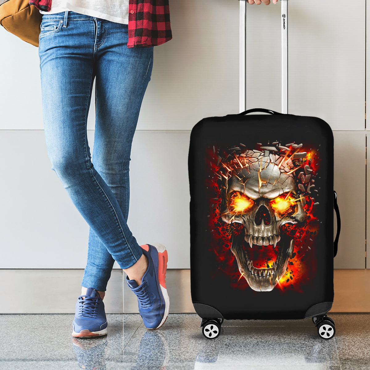 Skull Luggage Cover Fire Skull Tattoo Scream - Wonder Print Shop