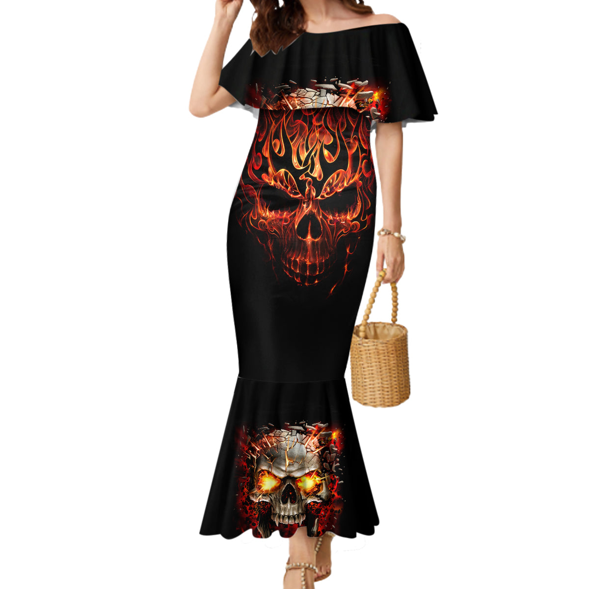 Skull Mermaid Dress Fire Skull Tattoo Scream - Wonder Print Shop