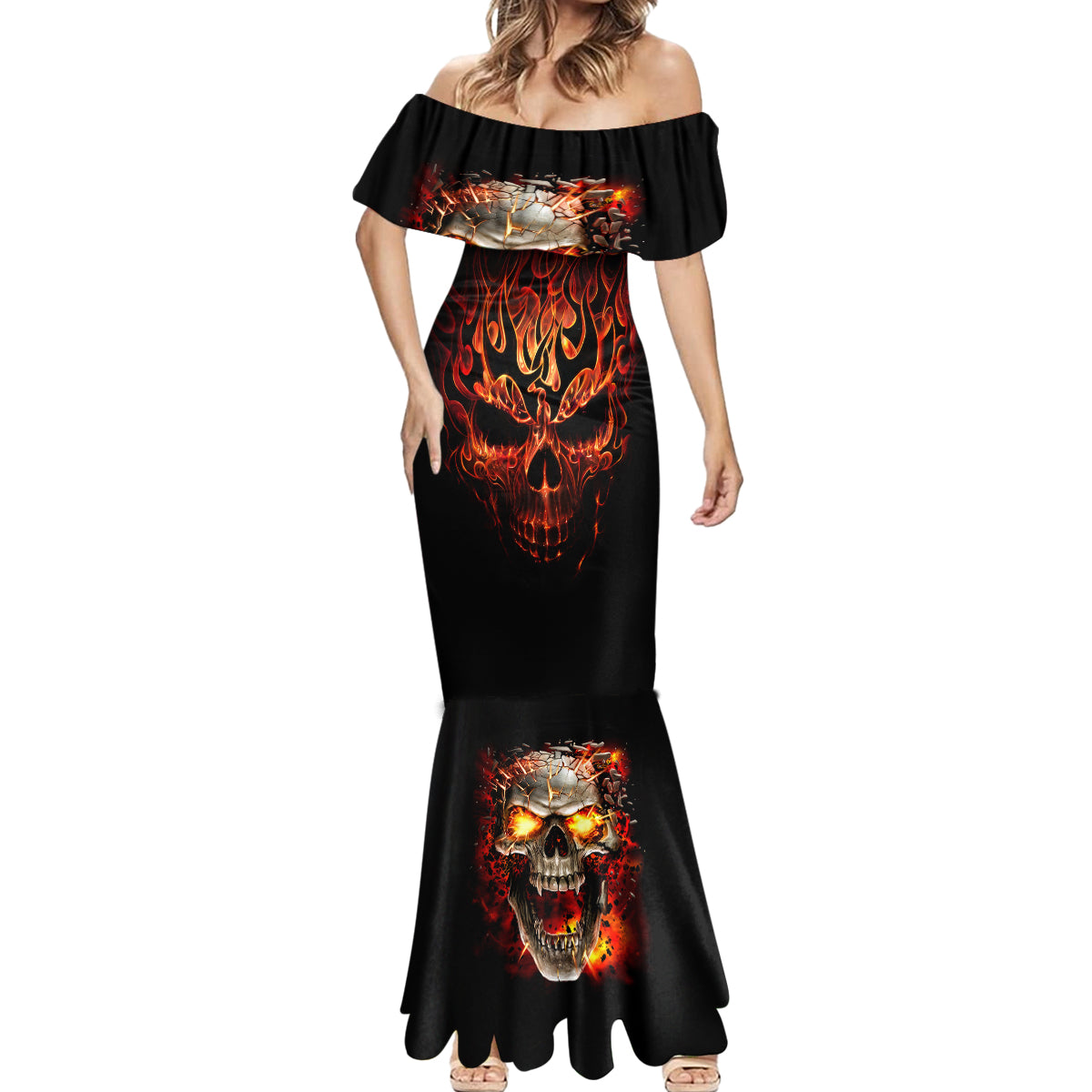 Skull Mermaid Dress Fire Skull Tattoo Scream - Wonder Print Shop
