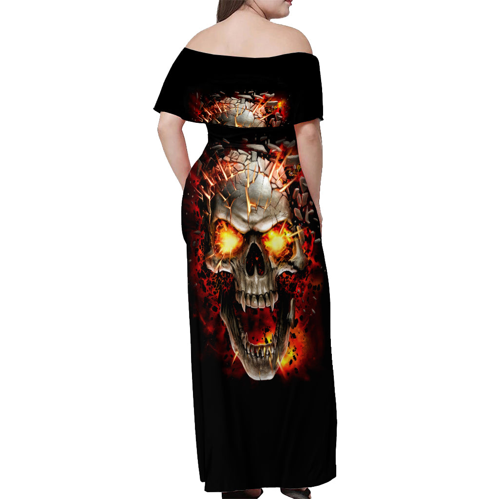 Skull Off Shoulder Maxi Dress Fire Skull Tattoo Scream - Wonder Print Shop