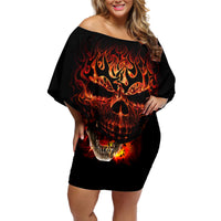 Skull Off Shoulder Short Dress Fire Skull Tattoo Scream - Wonder Print Shop