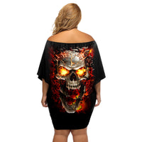 Skull Off Shoulder Short Dress Fire Skull Tattoo Scream - Wonder Print Shop