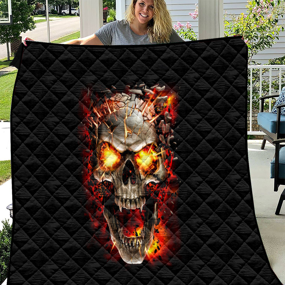 Skull Quilt Fire Skull Tattoo Scream - Wonder Print Shop